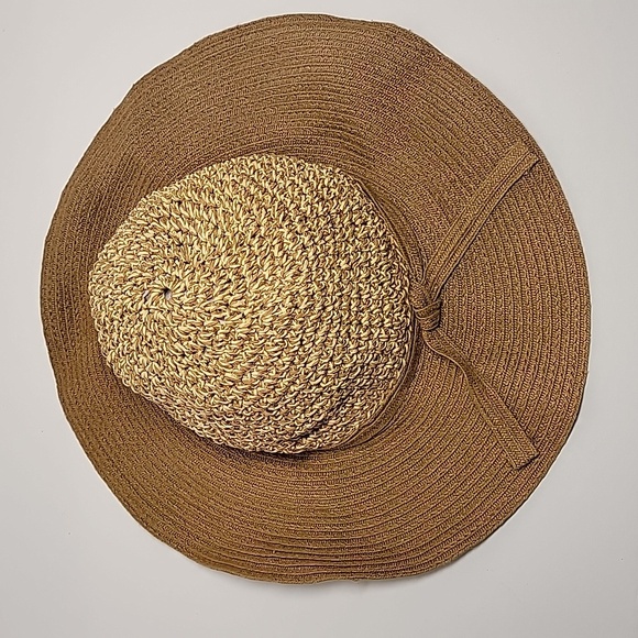 Hat Woven Floppy Sun Head Protection Covering Swimming Vacation Green Tan OS - Picture 1 of 7